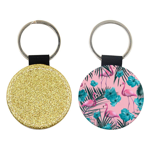 Tropical Flamingo Hibiscus Pattern #1 #tropical #decor #art - keyring by Anita Bella Jantz