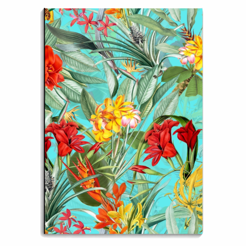 Tropical Flower Jungle on teal - personalised A4, A5, A6 notebook by Uta Naumann