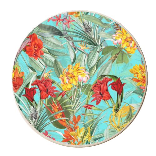 Tropical Flower Jungle on teal - personalised beer coaster by Uta Naumann