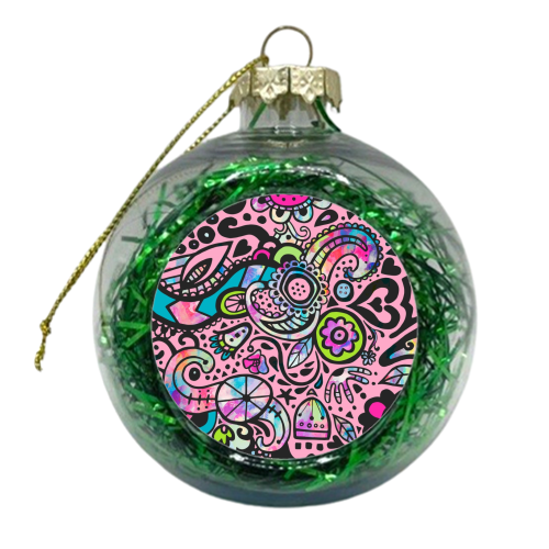Tropical Folk Doodle - xmas bauble by Cassie Swindlehurst