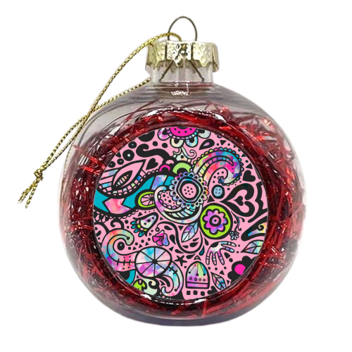 Tropical Folk Doodle - xmas bauble by Cassie Swindlehurst