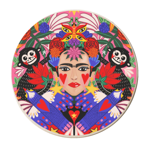 TROPICAL  FRIDA IN PINK - personalised beer coaster by Nichola Cowdery