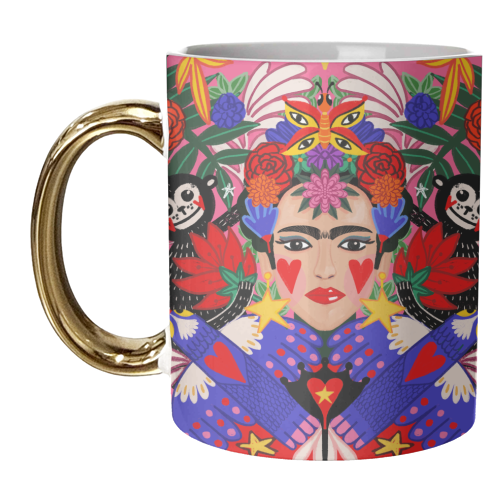 TROPICAL  FRIDA IN PINK - unique mug by Nichola Cowdery