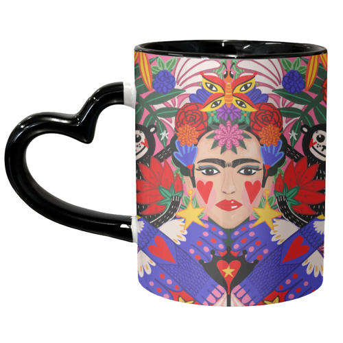 TROPICAL  FRIDA IN PINK - unique mug by Nichola Cowdery