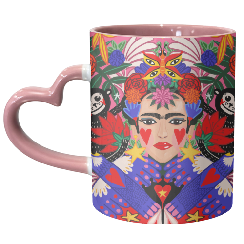TROPICAL  FRIDA IN PINK - unique mug by Nichola Cowdery