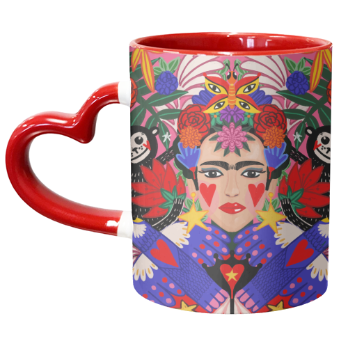 TROPICAL  FRIDA IN PINK - unique mug by Nichola Cowdery
