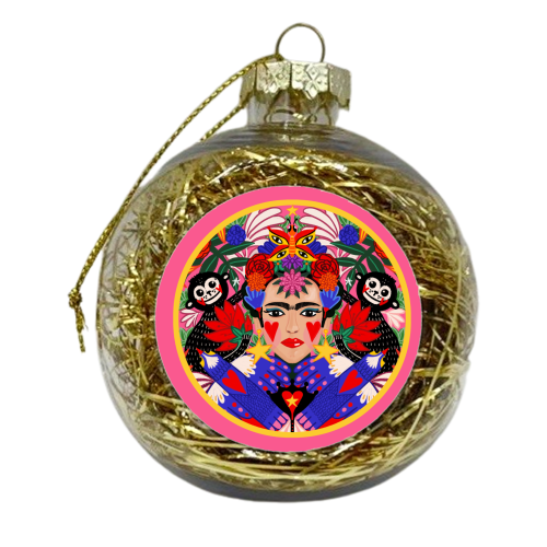 TROPICAL  FRIDA IN PINK - xmas bauble by Nichola Cowdery