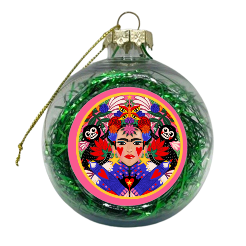 TROPICAL  FRIDA IN PINK - xmas bauble by Nichola Cowdery