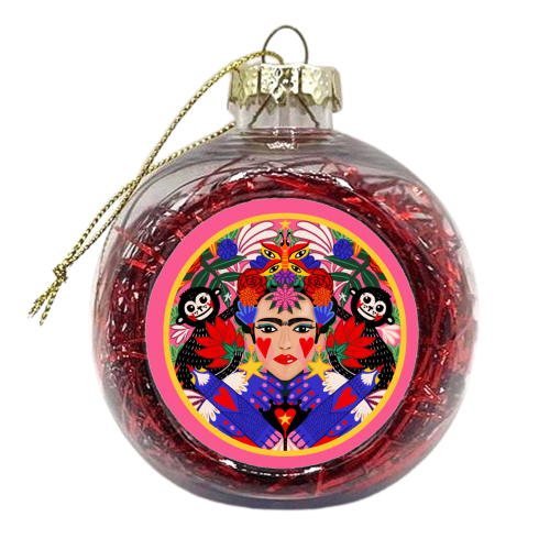TROPICAL  FRIDA IN PINK - xmas bauble by Nichola Cowdery