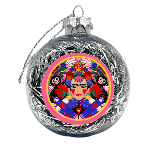 TROPICAL  FRIDA IN PINK - xmas bauble by Nichola Cowdery