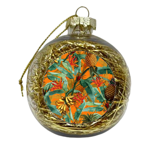 Tropical Jungle with Pineaplles and Bananas - xmas bauble by Uta Naumann