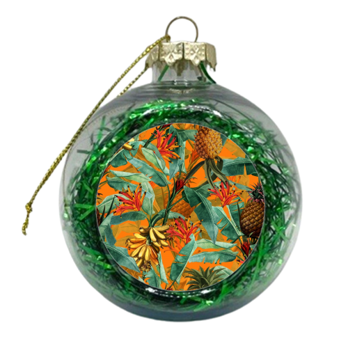 Tropical Jungle with Pineaplles and Bananas - xmas bauble by Uta Naumann