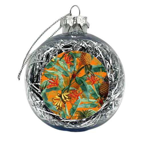 Tropical Jungle with Pineaplles and Bananas - xmas bauble by Uta Naumann