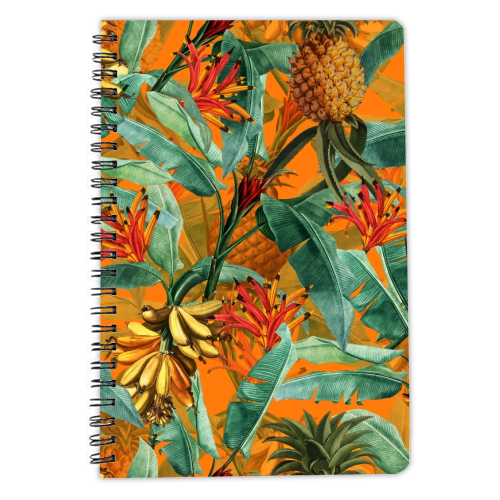 Tropical Jungle with Pineaplles and Bananas - personalised A4, A5, A6 notebook by Uta Naumann