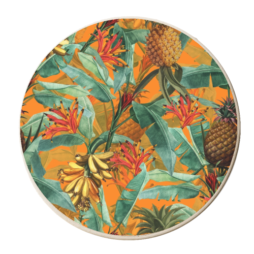 Tropical Jungle with Pineaplles and Bananas - personalised beer coaster by Uta Naumann