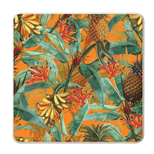 Tropical Jungle with Pineaplles and Bananas - personalised beer coaster by Uta Naumann