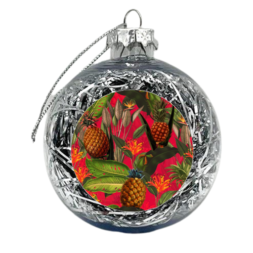 Tropical Pineapple Jungle Pink - xmas bauble by Uta Naumann
