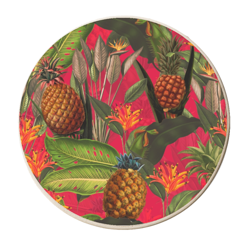 Tropical Pineapple Jungle Pink - personalised beer coaster by Uta Naumann