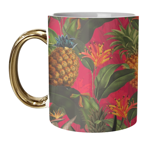 Tropical Pineapple Jungle Pink - unique mug by Uta Naumann