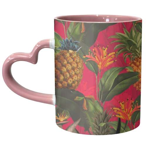 Tropical Pineapple Jungle Pink - unique mug by Uta Naumann