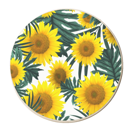 Tropical Sunflower Jungle Leaves Pattern #1 #tropical #decor #art - personalised beer coaster by Anita Bella Jantz