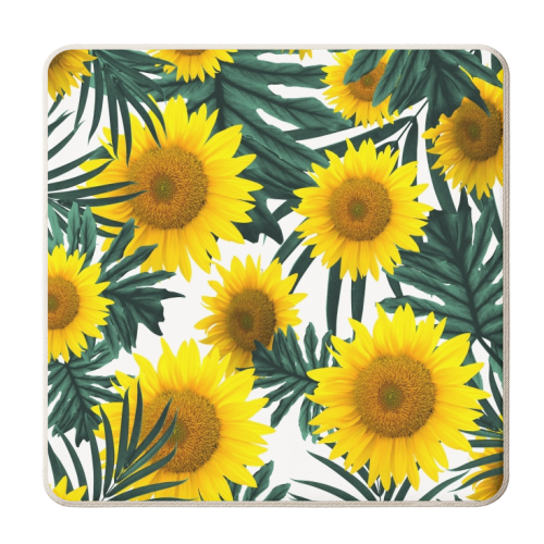 Tropical Sunflower Jungle Leaves Pattern #1 #tropical #decor #art - personalised beer coaster by Anita Bella Jantz