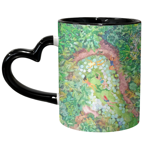 Tropical Vacay | Rainforest Jungle Botanical Lush Nature | Summer Lake People Swim | Boho Painting - unique mug by Uma Prabhakar Gokhale