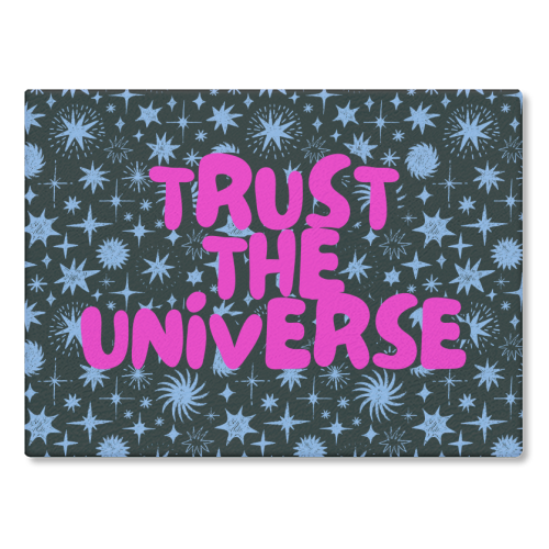 Trust the Universe (Pink & Blue) - glass chopping board by Nida Designs