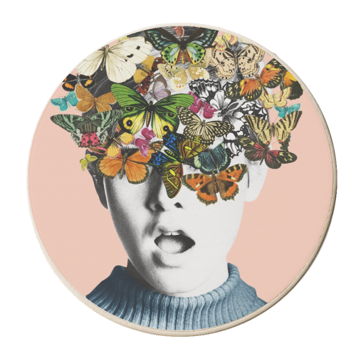 Twiggy Surprise Butterflies Pink - personalised beer coaster by Frida Floral Studio