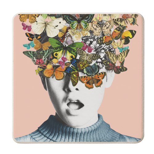 Twiggy Surprise Butterflies Pink - personalised beer coaster by Frida Floral Studio