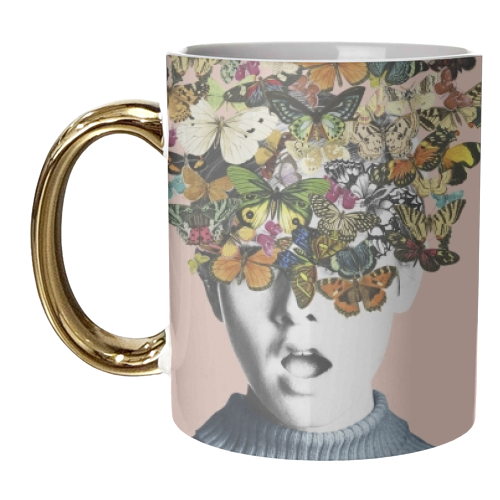 Twiggy Surprise Butterflies Pink - unique mug by Frida Floral Studio