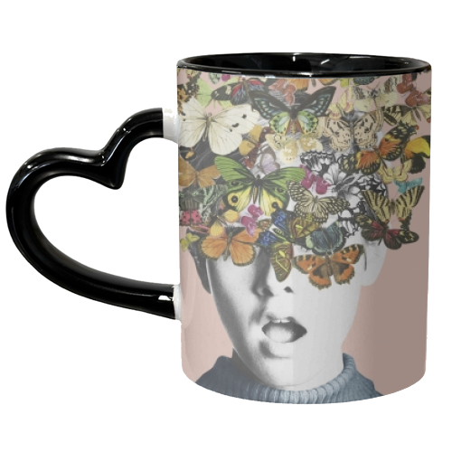 Twiggy Surprise Butterflies Pink - unique mug by Frida Floral Studio
