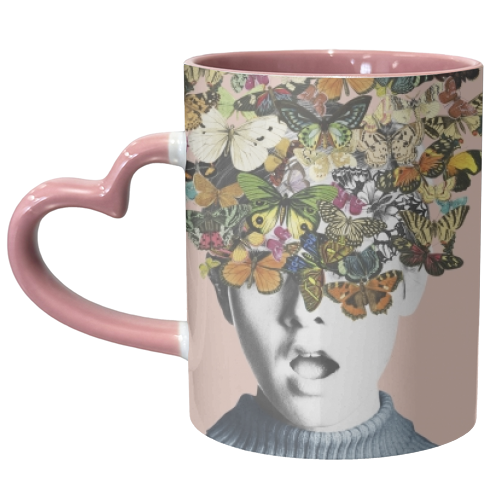 Twiggy Surprise Butterflies Pink - unique mug by Frida Floral Studio