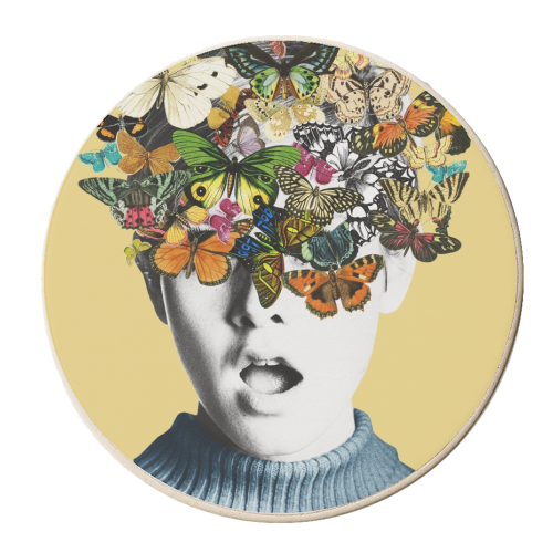 Twiggy Surprise Butterflies Yellow - personalised beer coaster by Frida Floral Studio