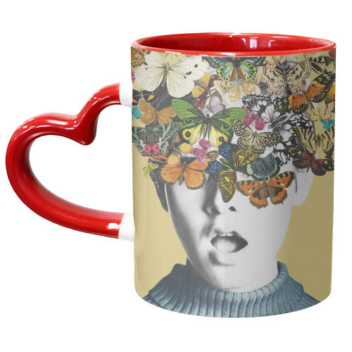 Twiggy Surprise Butterflies Yellow - unique mug by Frida Floral Studio