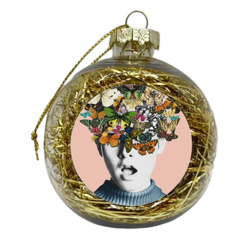 Twiggy Surprise Butterflies Pink - xmas bauble by Frida Floral Studio