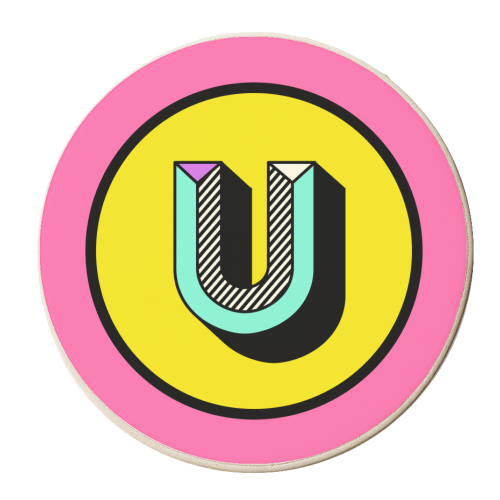 U - Bright and Colourful Initial Design - personalised beer coaster by AbiGoLucky