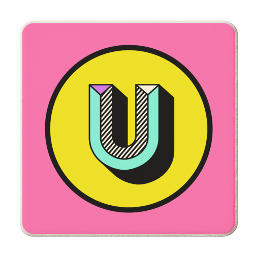U - Bright and Colourful Initial Design - personalised beer coaster by AbiGoLucky