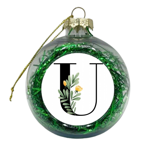 U Floral Letter Initial - xmas bauble by Toni Scott