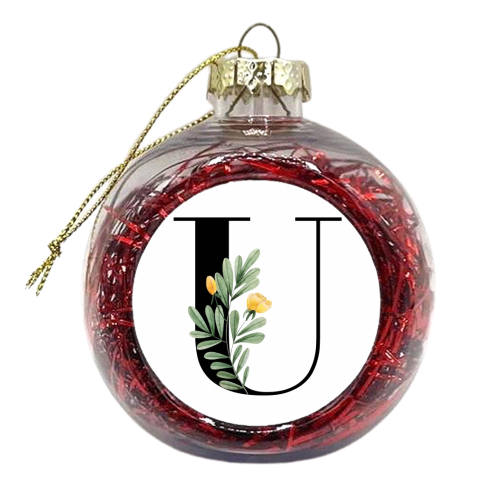 U Floral Letter Initial - xmas bauble by Toni Scott