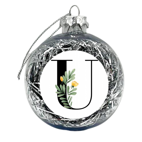 U Floral Letter Initial - xmas bauble by Toni Scott