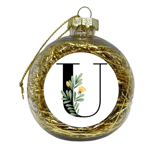 U Floral Letter Initial - xmas bauble by Toni Scott