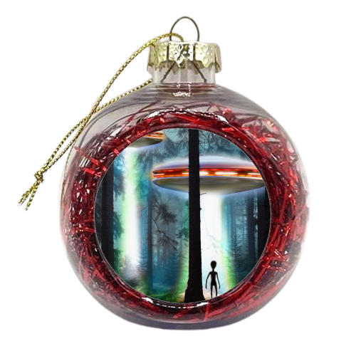 UFO ALIEN FOREST - xmas bauble by InspiredImages