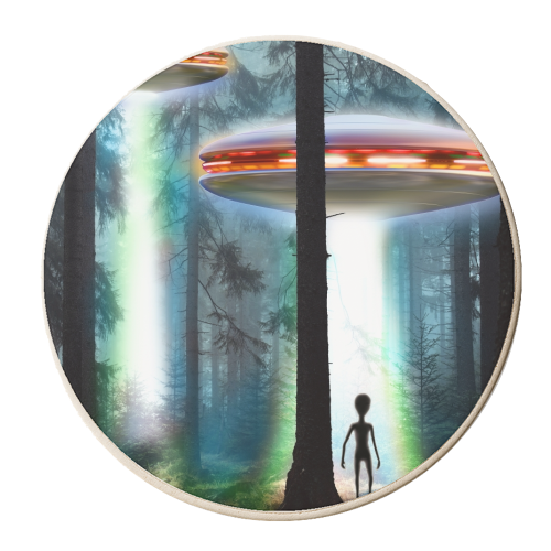UFO ALIEN FOREST - personalised beer coaster by InspiredImages