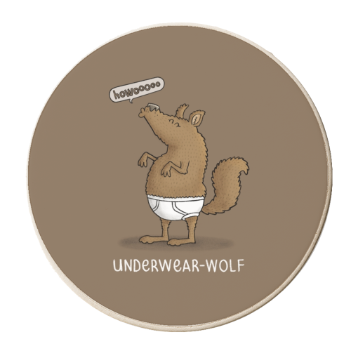 Underwear-wolf - personalised beer coaster by Carl Batterbee