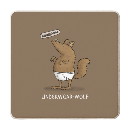 Underwear-wolf - personalised beer coaster by Carl Batterbee