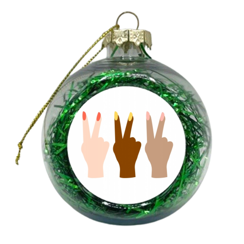 United Diversity Girl Power Peace Signs with Nail Polish - xmas bauble by Toni Scott