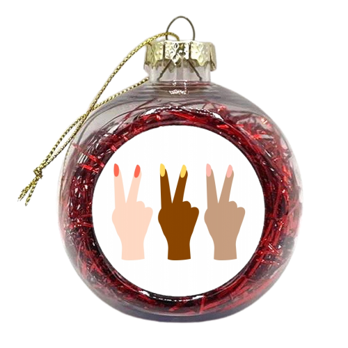 United Diversity Girl Power Peace Signs with Nail Polish - xmas bauble by Toni Scott