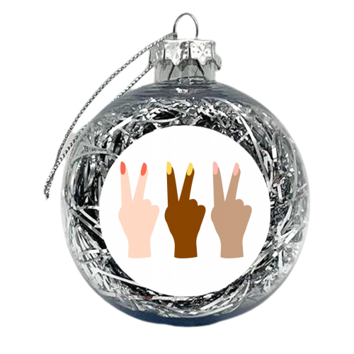 United Diversity Girl Power Peace Signs with Nail Polish - xmas bauble by Toni Scott