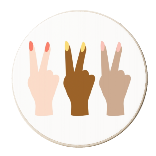 United Diversity Girl Power Peace Signs with Nail Polish - personalised beer coaster by Toni Scott